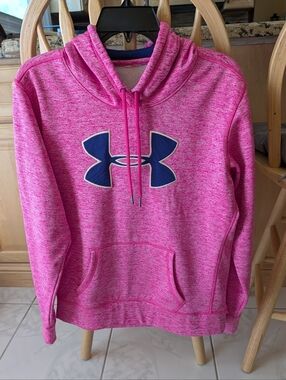 Under Armour Pink Heather Pullover Hoodie with Navy Logo